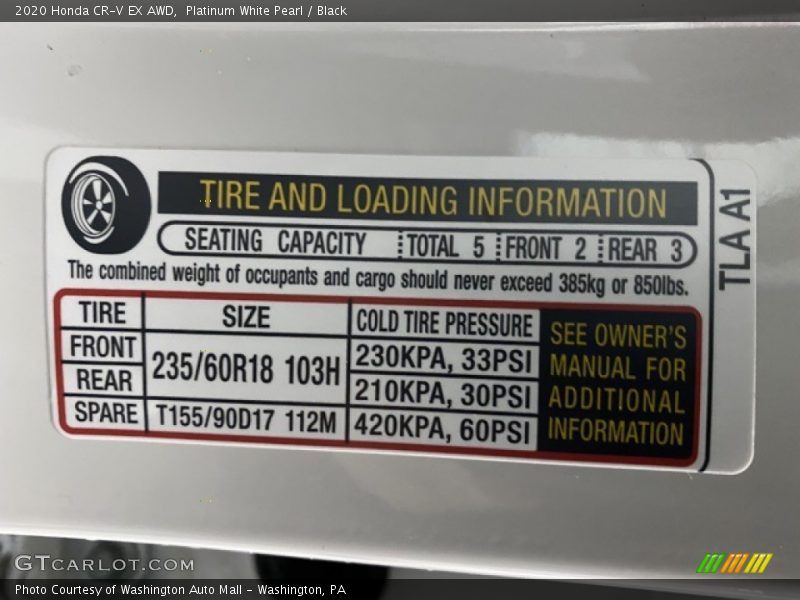 Platinum White Pearl / Black 2020 Honda CR-V EX AWD