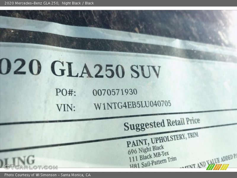 Night Black / Black 2020 Mercedes-Benz GLA 250