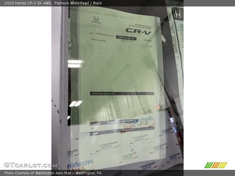 Platinum White Pearl / Black 2020 Honda CR-V EX AWD