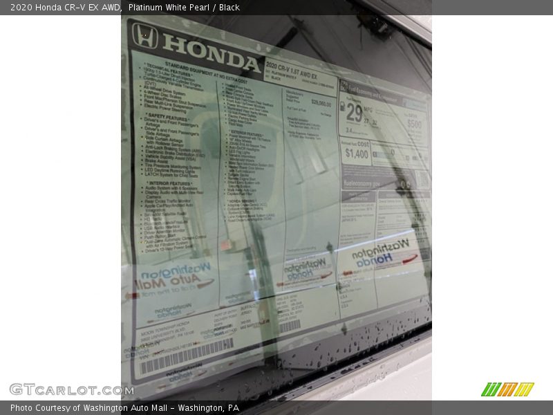 Platinum White Pearl / Black 2020 Honda CR-V EX AWD