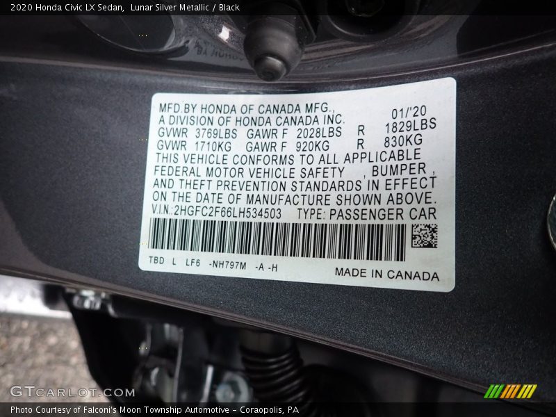 Lunar Silver Metallic / Black 2020 Honda Civic LX Sedan