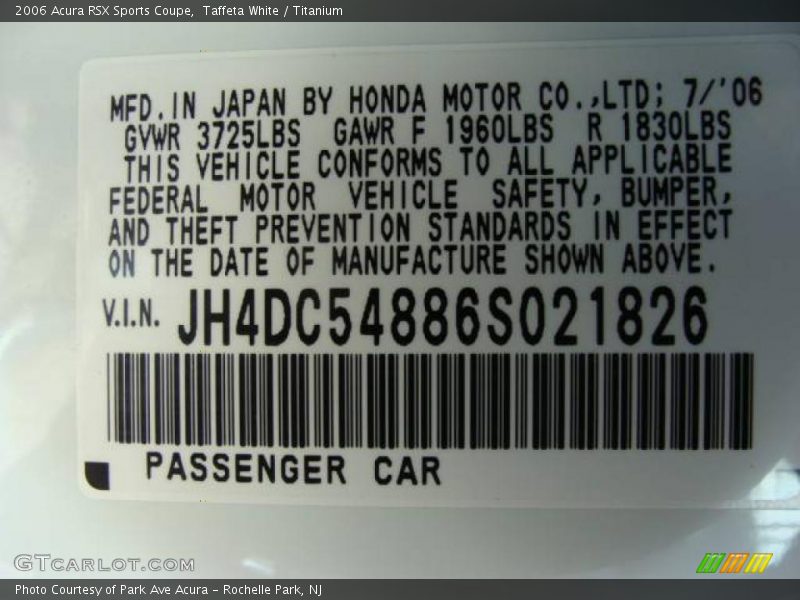 Taffeta White / Titanium 2006 Acura RSX Sports Coupe