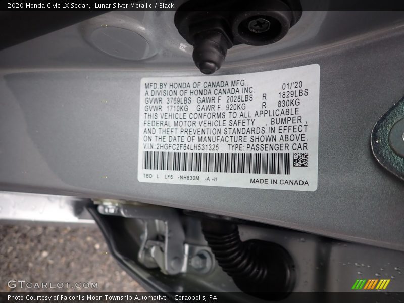 Lunar Silver Metallic / Black 2020 Honda Civic LX Sedan