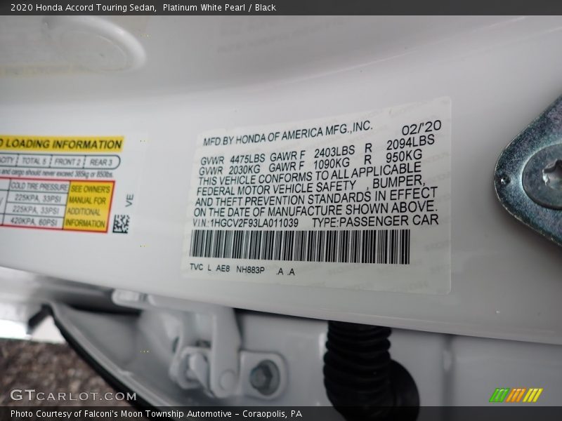 Platinum White Pearl / Black 2020 Honda Accord Touring Sedan