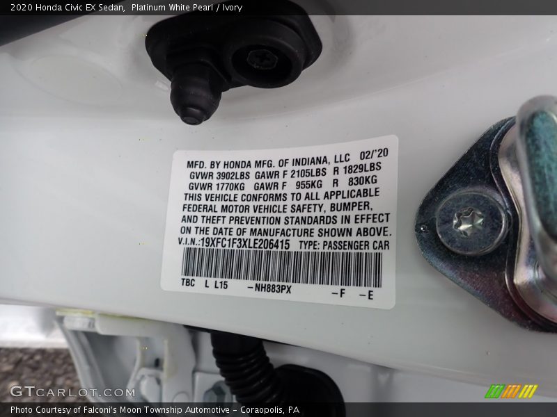 Platinum White Pearl / Ivory 2020 Honda Civic EX Sedan