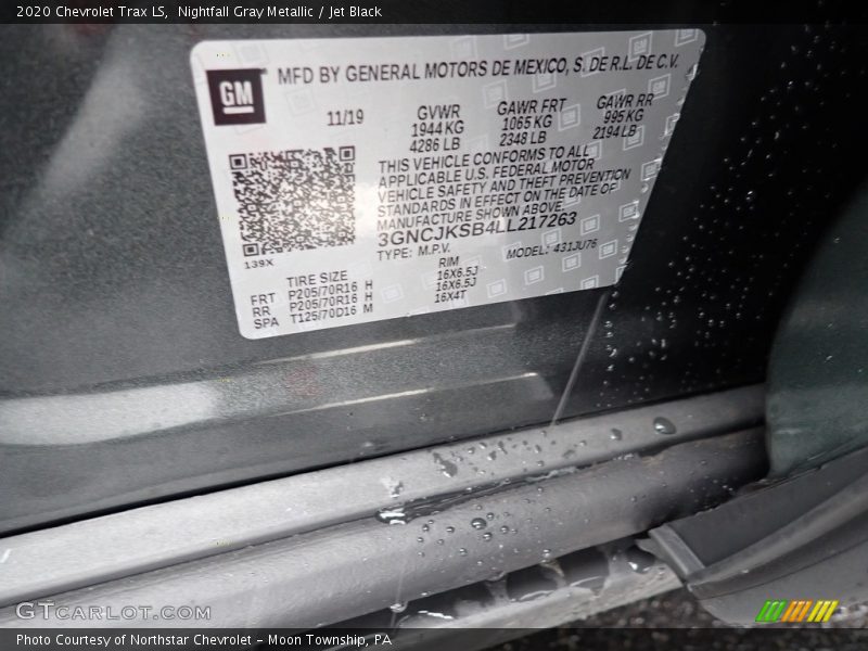 Nightfall Gray Metallic / Jet Black 2020 Chevrolet Trax LS