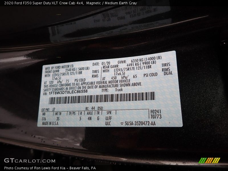 2020 F350 Super Duty XLT Crew Cab 4x4 Magnetic Color Code J7