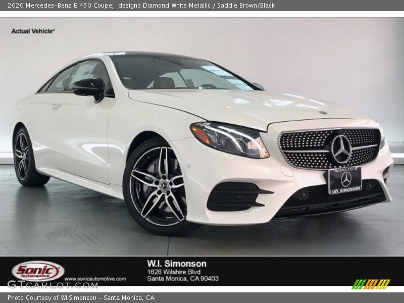 designo Diamond White Metallic / Saddle Brown/Black 2020 Mercedes-Benz E 450 Coupe