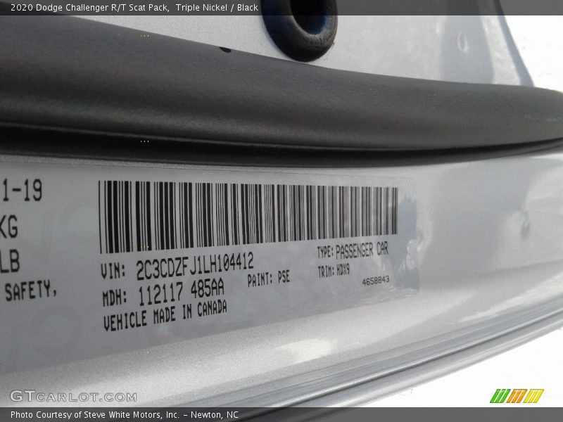 2020 Challenger R/T Scat Pack Triple Nickel Color Code PSE