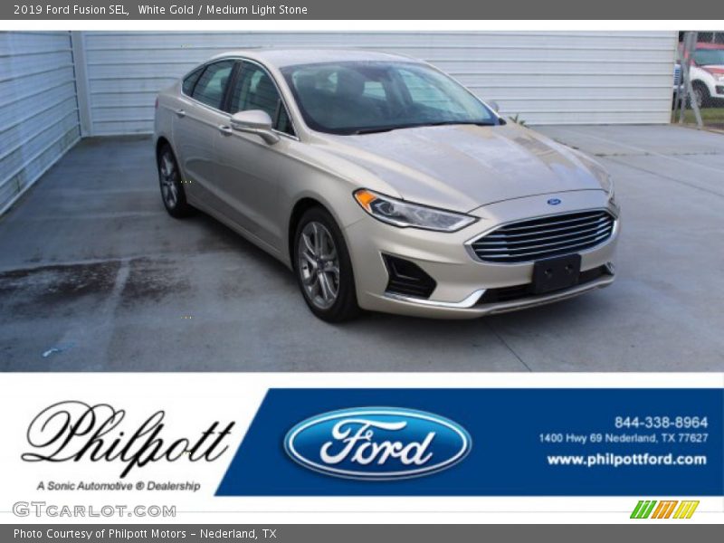 White Gold / Medium Light Stone 2019 Ford Fusion SEL