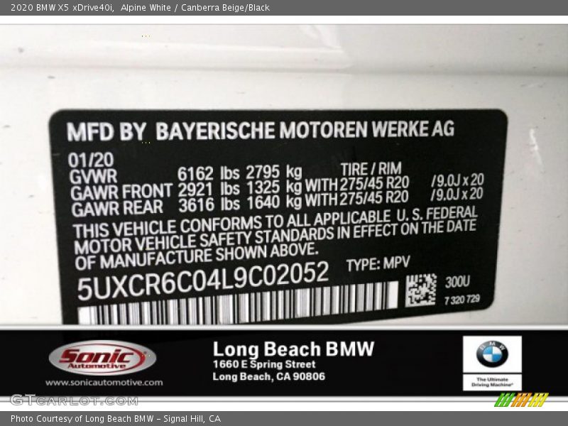 Alpine White / Canberra Beige/Black 2020 BMW X5 xDrive40i