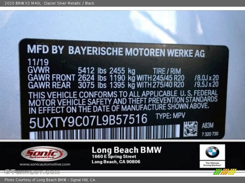 Glacier Silver Metallic / Black 2020 BMW X3 M40i