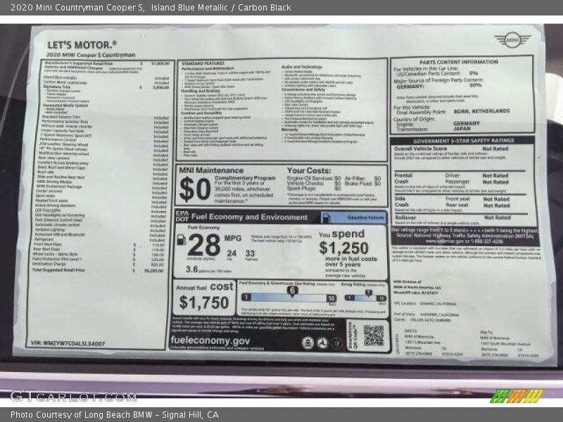 Island Blue Metallic / Carbon Black 2020 Mini Countryman Cooper S