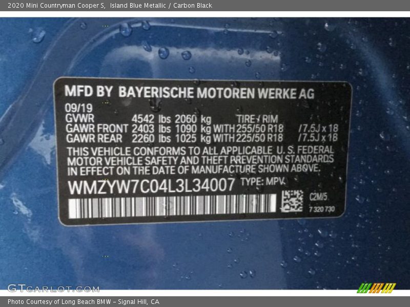 Island Blue Metallic / Carbon Black 2020 Mini Countryman Cooper S