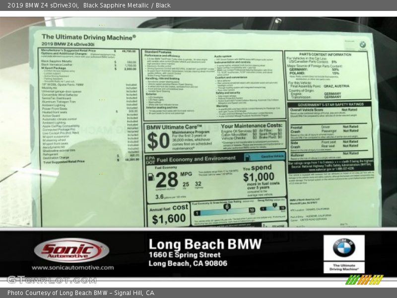 Black Sapphire Metallic / Black 2019 BMW Z4 sDrive30i