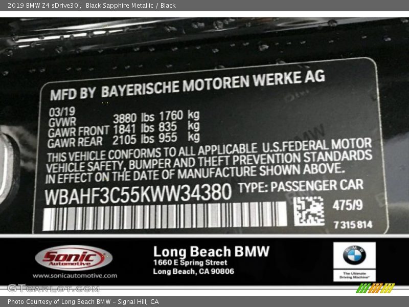 Black Sapphire Metallic / Black 2019 BMW Z4 sDrive30i