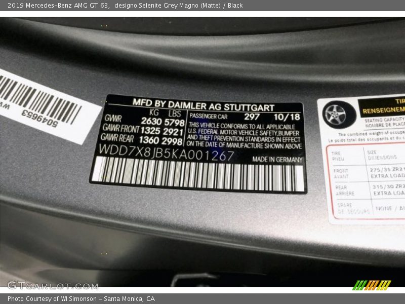 2019 AMG GT 63 designo Selenite Grey Magno (Matte) Color Code 297