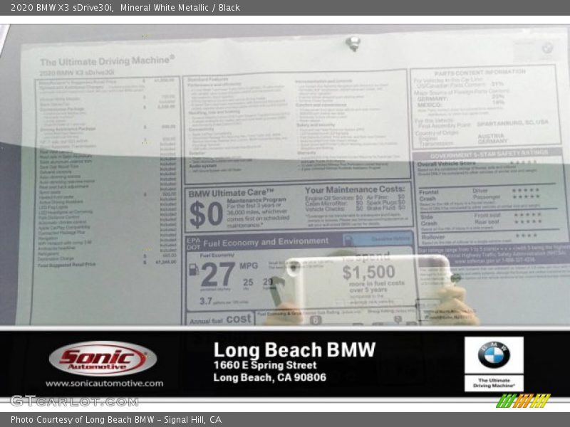 Mineral White Metallic / Black 2020 BMW X3 sDrive30i