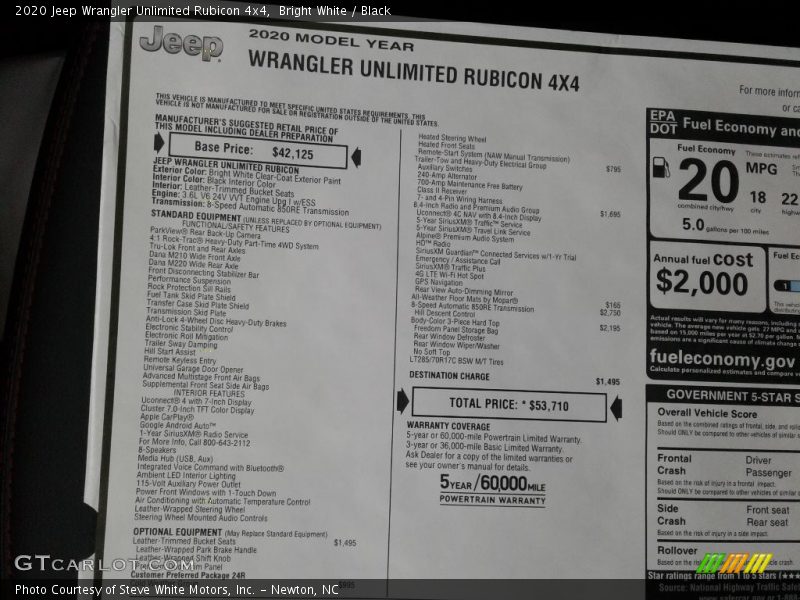 Bright White / Black 2020 Jeep Wrangler Unlimited Rubicon 4x4