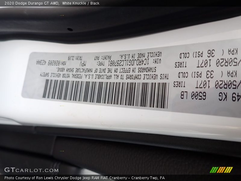 White Knuckle / Black 2020 Dodge Durango GT AWD