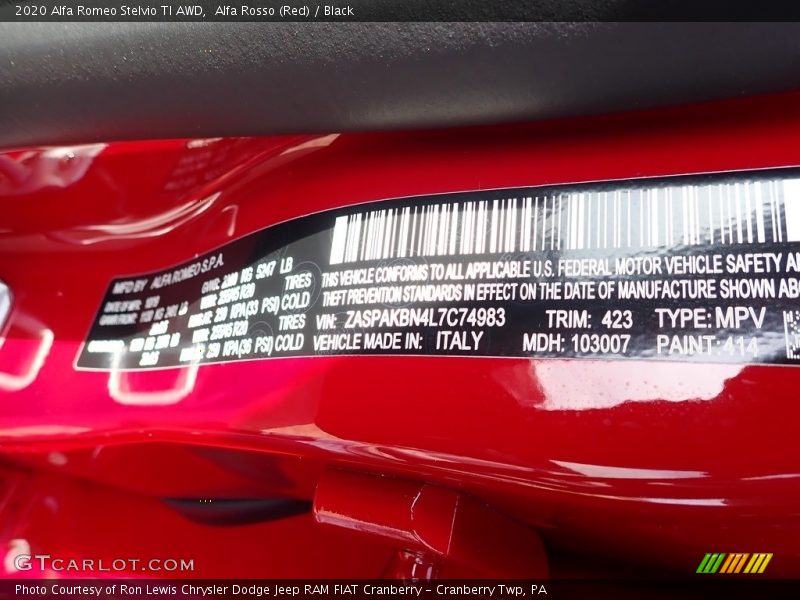 Alfa Rosso (Red) / Black 2020 Alfa Romeo Stelvio TI AWD