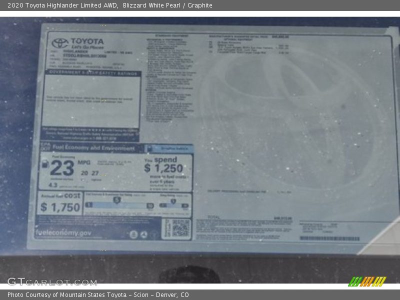 Blizzard White Pearl / Graphite 2020 Toyota Highlander Limited AWD