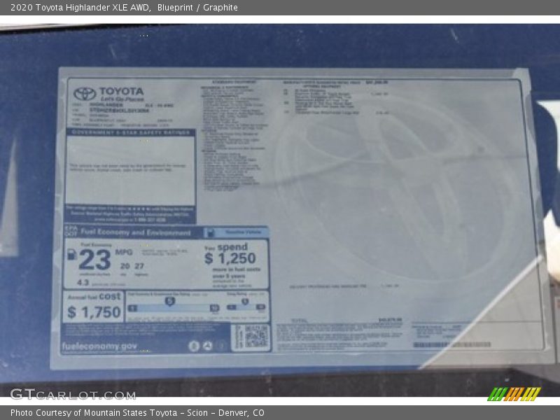 Blueprint / Graphite 2020 Toyota Highlander XLE AWD