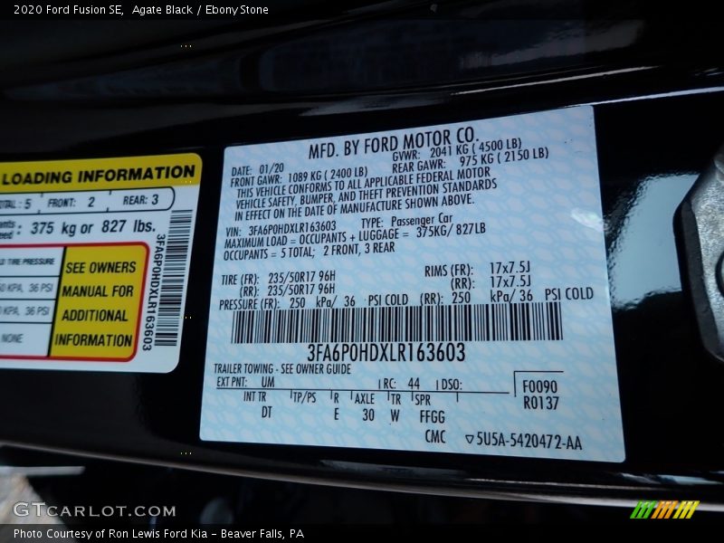 Agate Black / Ebony Stone 2020 Ford Fusion SE