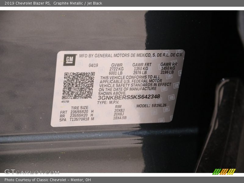 Graphite Metallic / Jet Black 2019 Chevrolet Blazer RS
