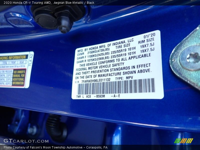 Aegean Blue Metallic / Black 2020 Honda CR-V Touring AWD