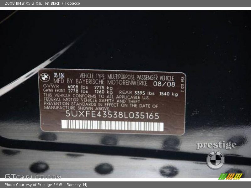 Jet Black / Tobacco 2008 BMW X5 3.0si