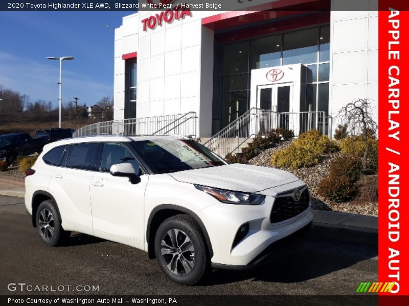 Blizzard White Pearl / Harvest Beige 2020 Toyota Highlander XLE AWD