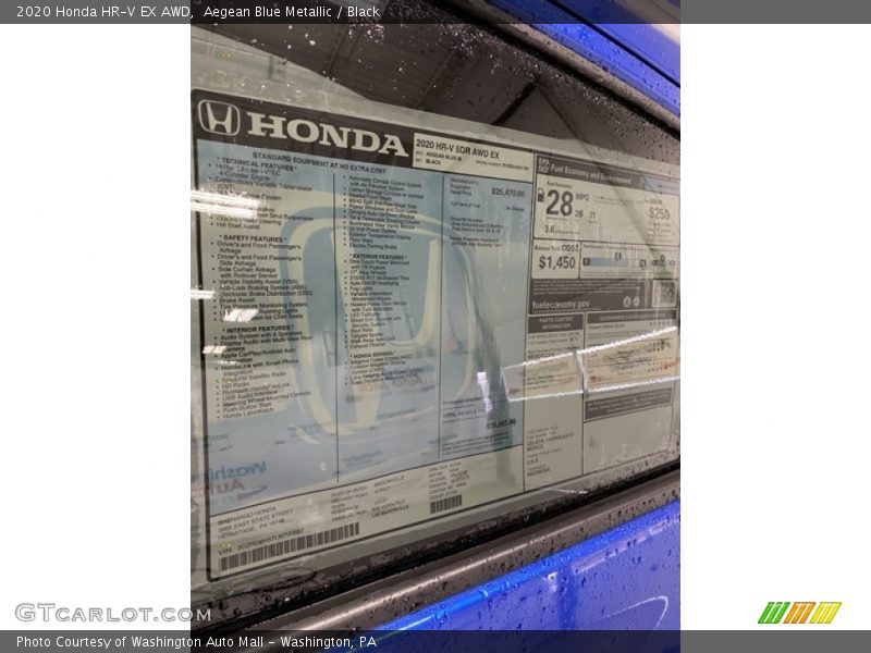 Aegean Blue Metallic / Black 2020 Honda HR-V EX AWD