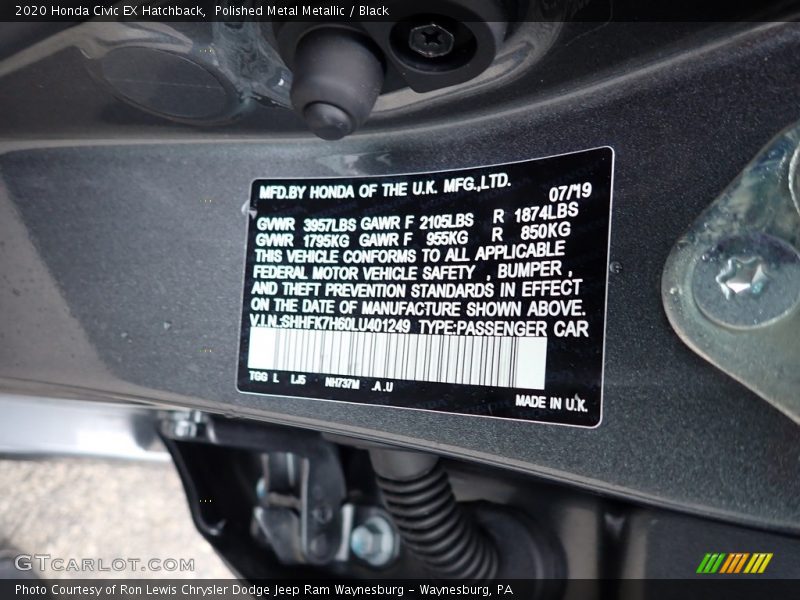Polished Metal Metallic / Black 2020 Honda Civic EX Hatchback