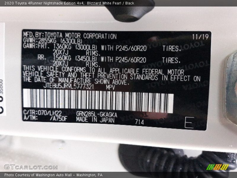 Blizzard White Pearl / Black 2020 Toyota 4Runner Nightshade Edition 4x4