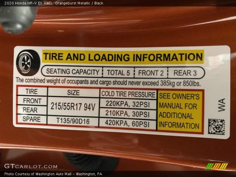 Orangeburst Metallic / Black 2020 Honda HR-V EX AWD