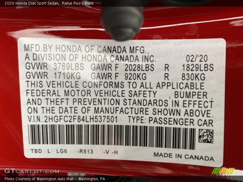 Rallye Red / Black 2020 Honda Civic Sport Sedan