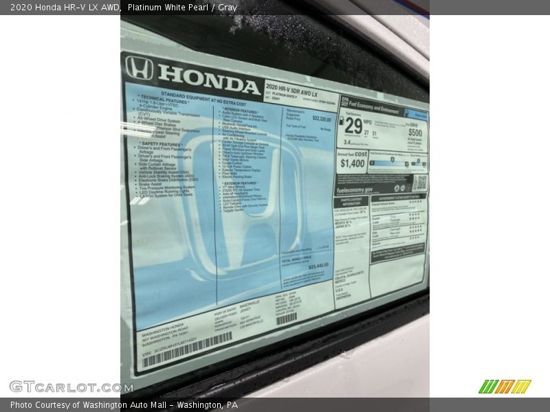 Platinum White Pearl / Gray 2020 Honda HR-V LX AWD