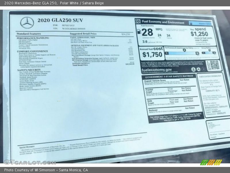 Polar White / Sahara Beige 2020 Mercedes-Benz GLA 250