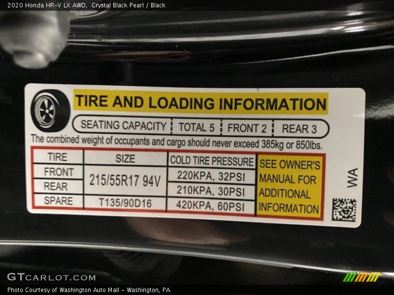 Crystal Black Pearl / Black 2020 Honda HR-V LX AWD