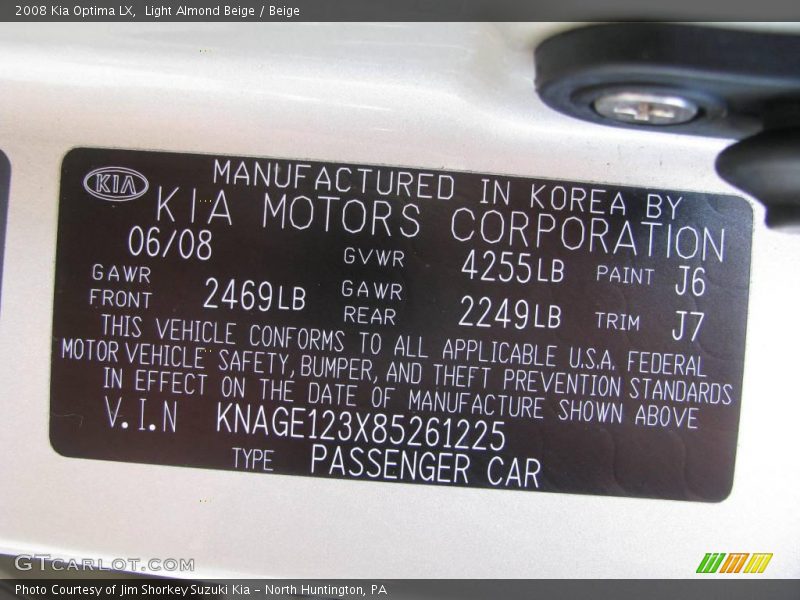 Light Almond Beige / Beige 2008 Kia Optima LX