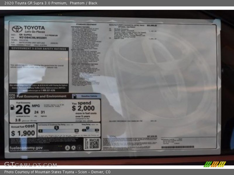  2020 GR Supra 3.0 Premium Window Sticker