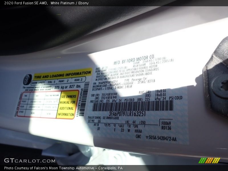 White Platinum / Ebony 2020 Ford Fusion SE AWD