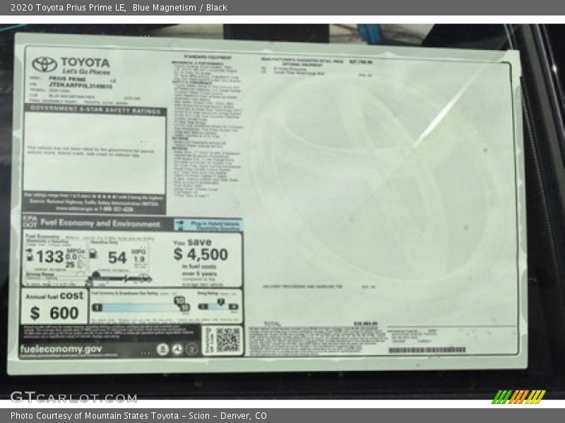 Blue Magnetism / Black 2020 Toyota Prius Prime LE