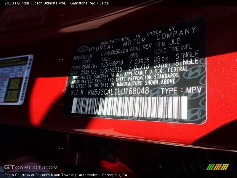 Gemstone Red / Beige 2020 Hyundai Tucson Ultimate AWD