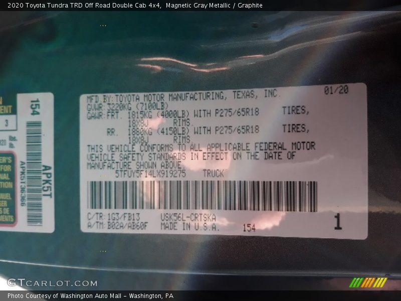 Magnetic Gray Metallic / Graphite 2020 Toyota Tundra TRD Off Road Double Cab 4x4