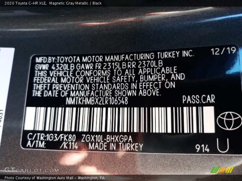 Magnetic Gray Metallic / Black 2020 Toyota C-HR XLE