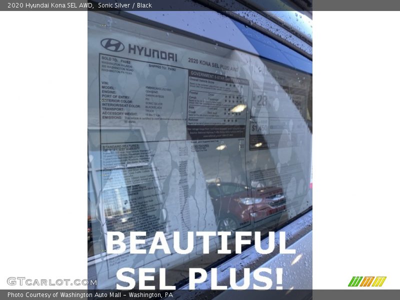 Sonic Silver / Black 2020 Hyundai Kona SEL AWD