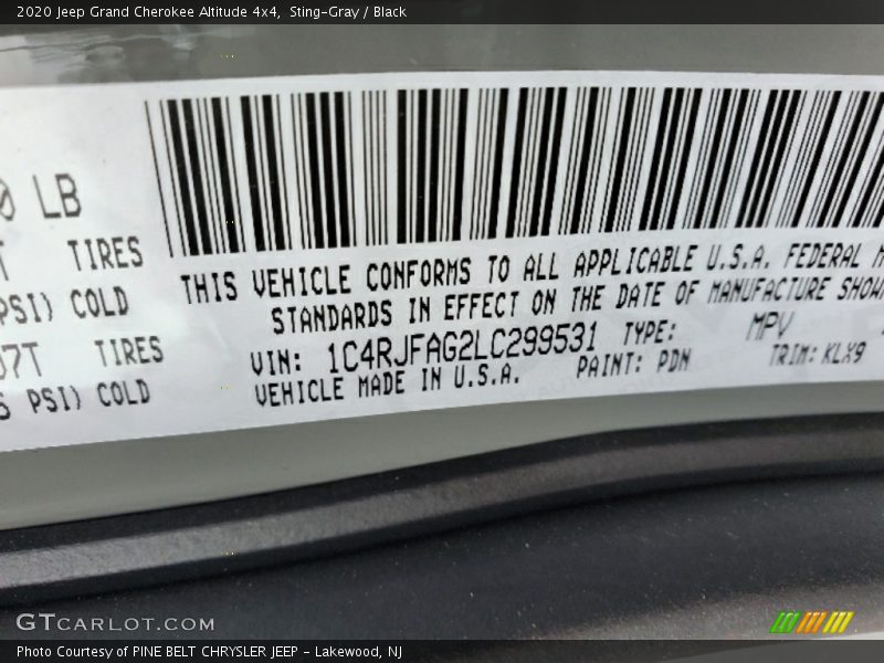 Sting-Gray / Black 2020 Jeep Grand Cherokee Altitude 4x4