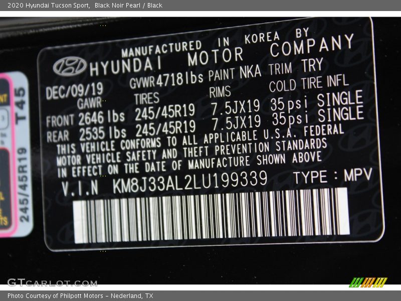 Black Noir Pearl / Black 2020 Hyundai Tucson Sport